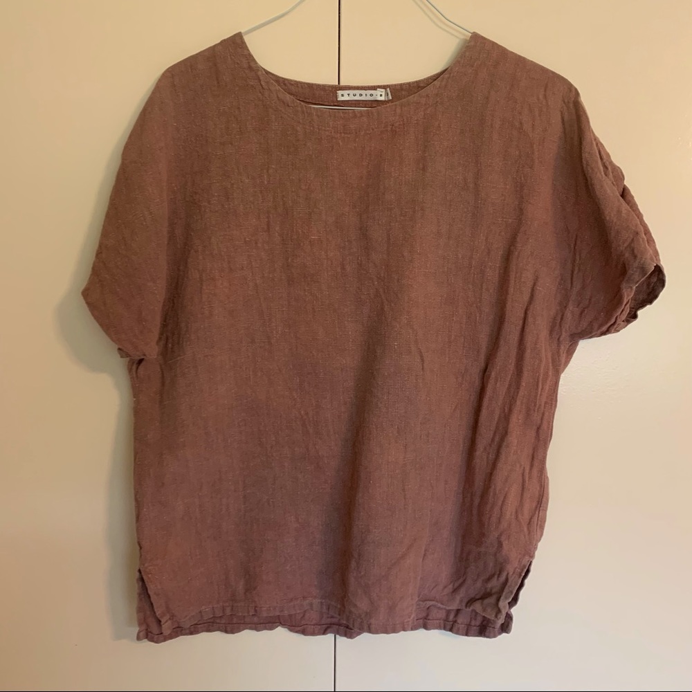 Studio B 100% linen short sleeve shirt in dusty rose